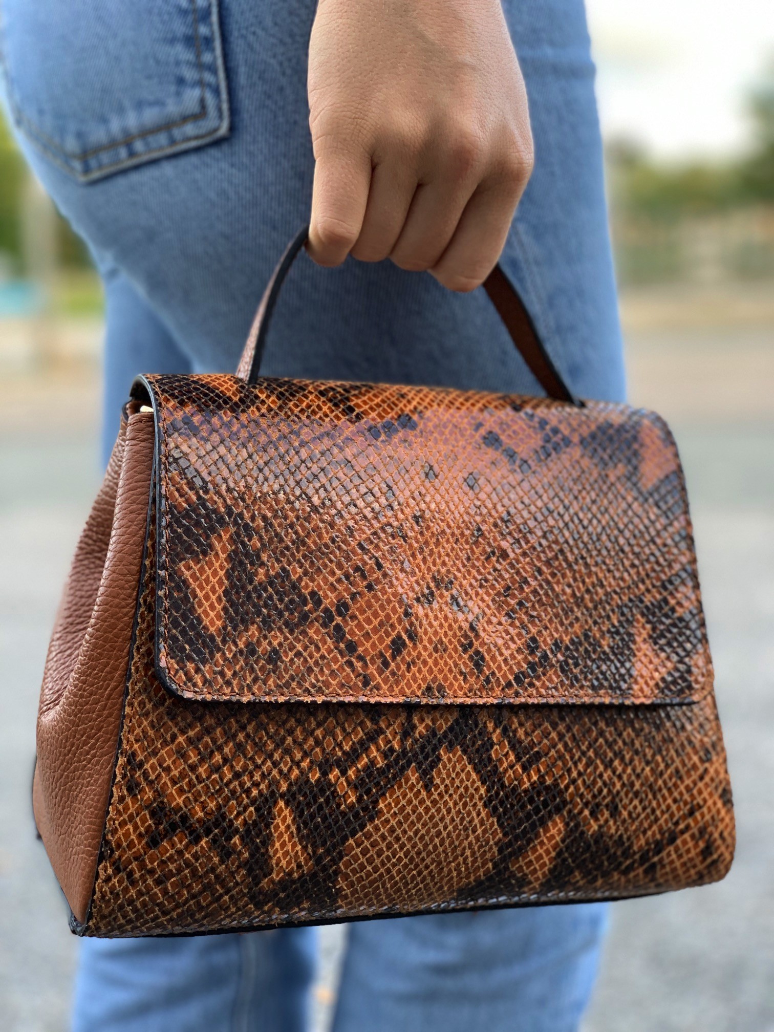 Sac cuir porté main reptile avec rabat