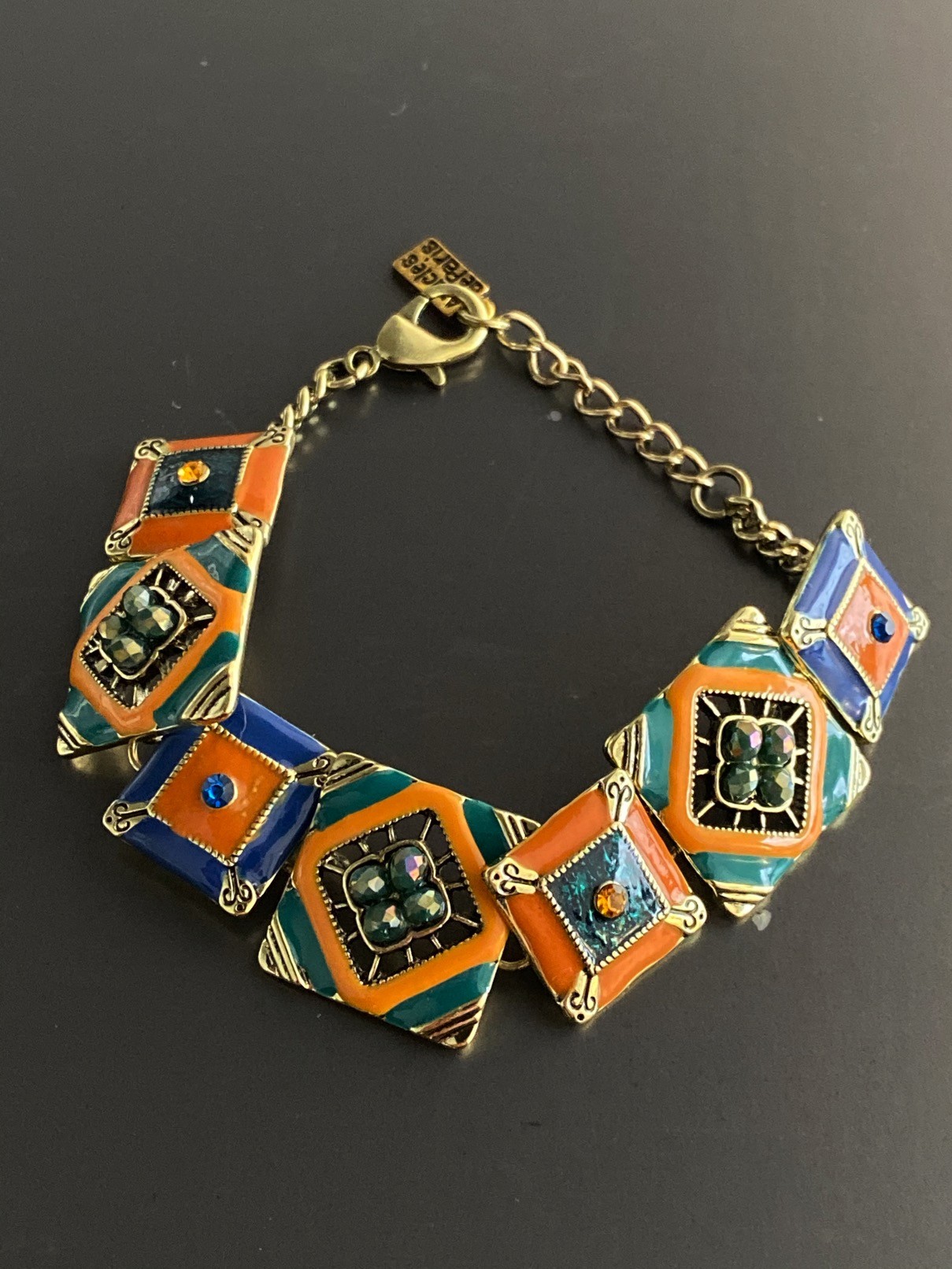 Collier - Carrés style mosaiques avec perles facettes pendantes