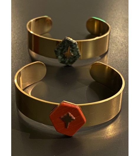 Bracelet Acier - Jonc ouvert hexagone en pierre avec étoile