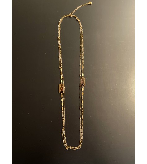 Collier Long - Rectangles patchwork sur double chaines différentes