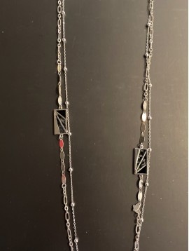 Collier Long - Rectangles patchwork sur double chaines différentes
