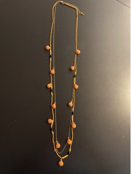 Collier Long - 2 Rangs avec perles facettes/pompons boules