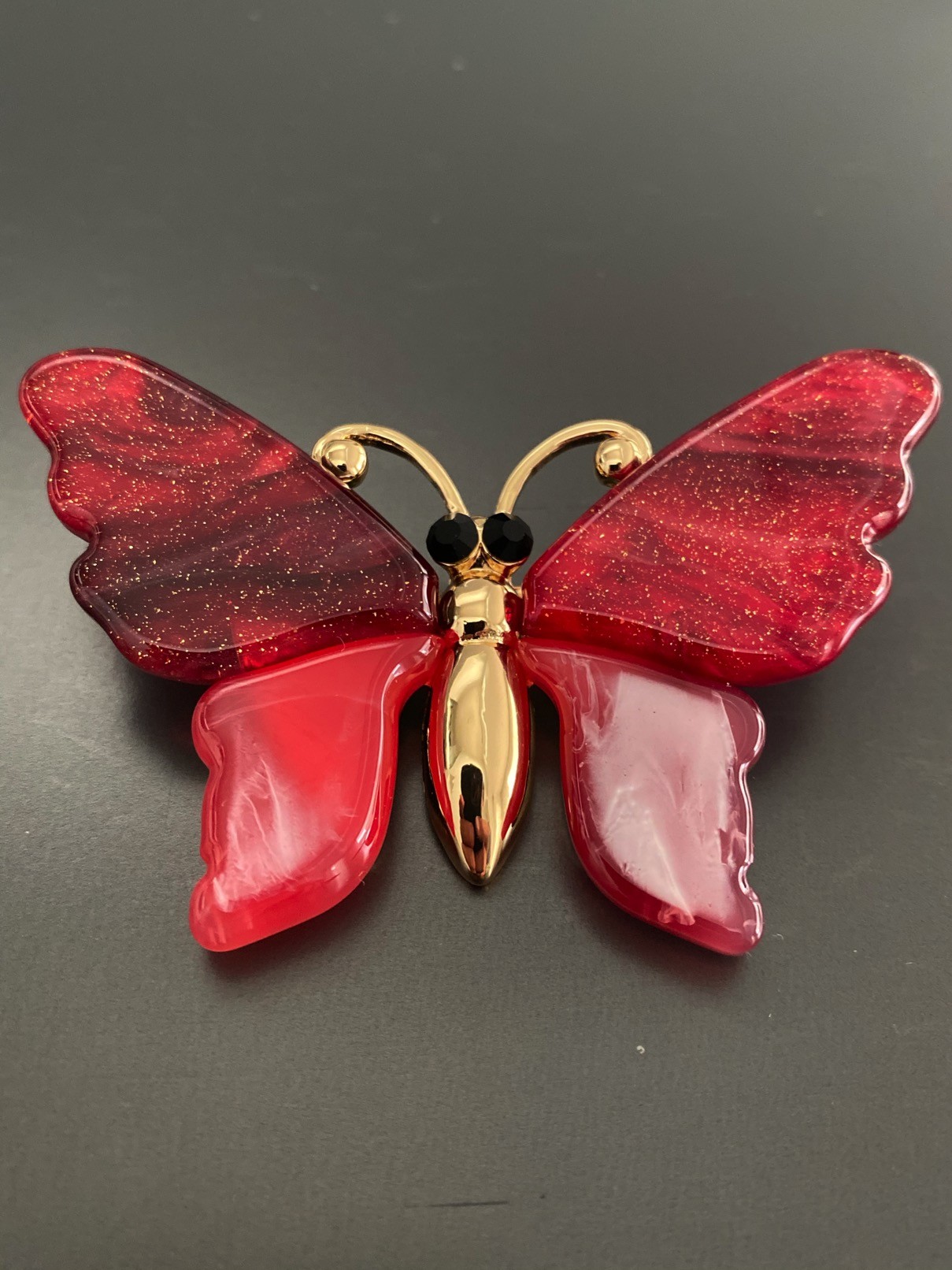 Broche - Papillon en résine et corps en métal