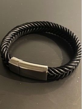 Bracelet Acier - Tresse cuir double rang