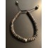 Bracelet Acier - Petites perles pierre/métal sur cordon et lien serrag