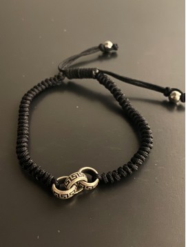 Bracelet Acier - 3 Perles avec méandres sur cordon et lien serrage