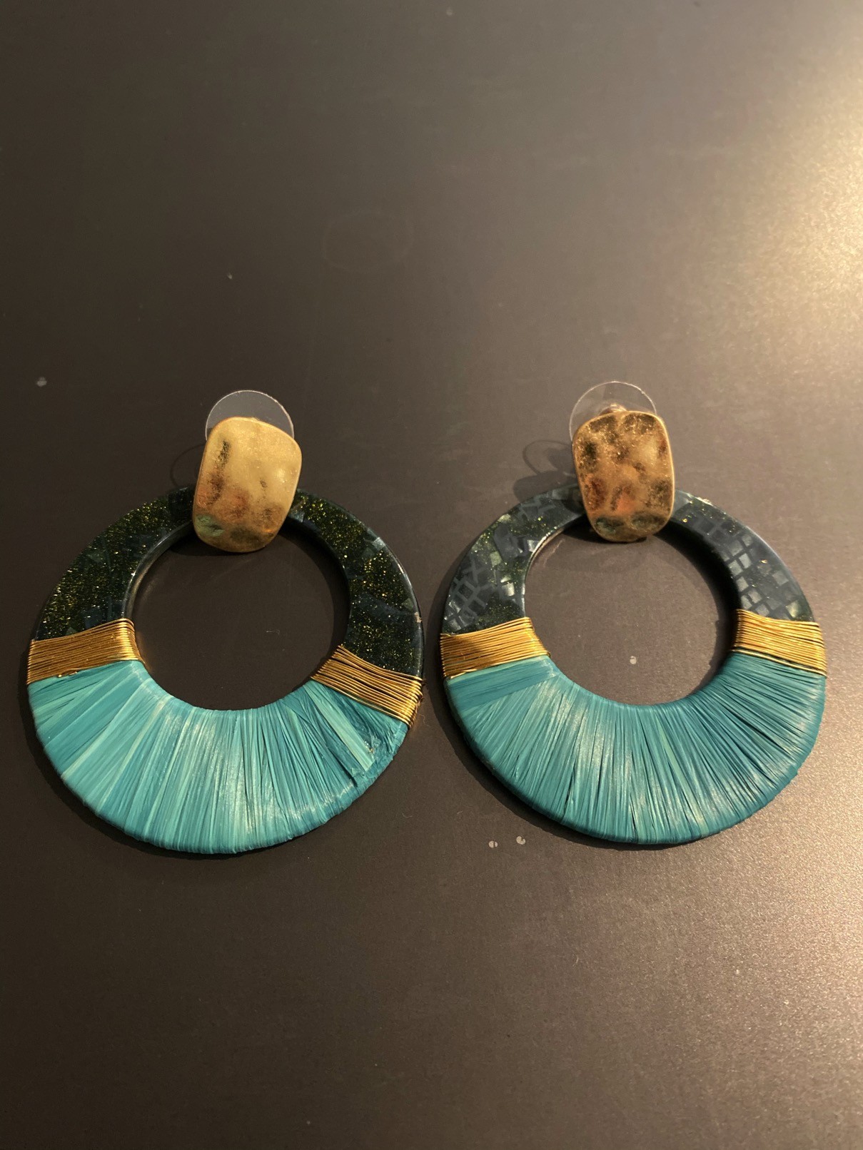 BO percées - Anneau résine avec fil métal et tissu