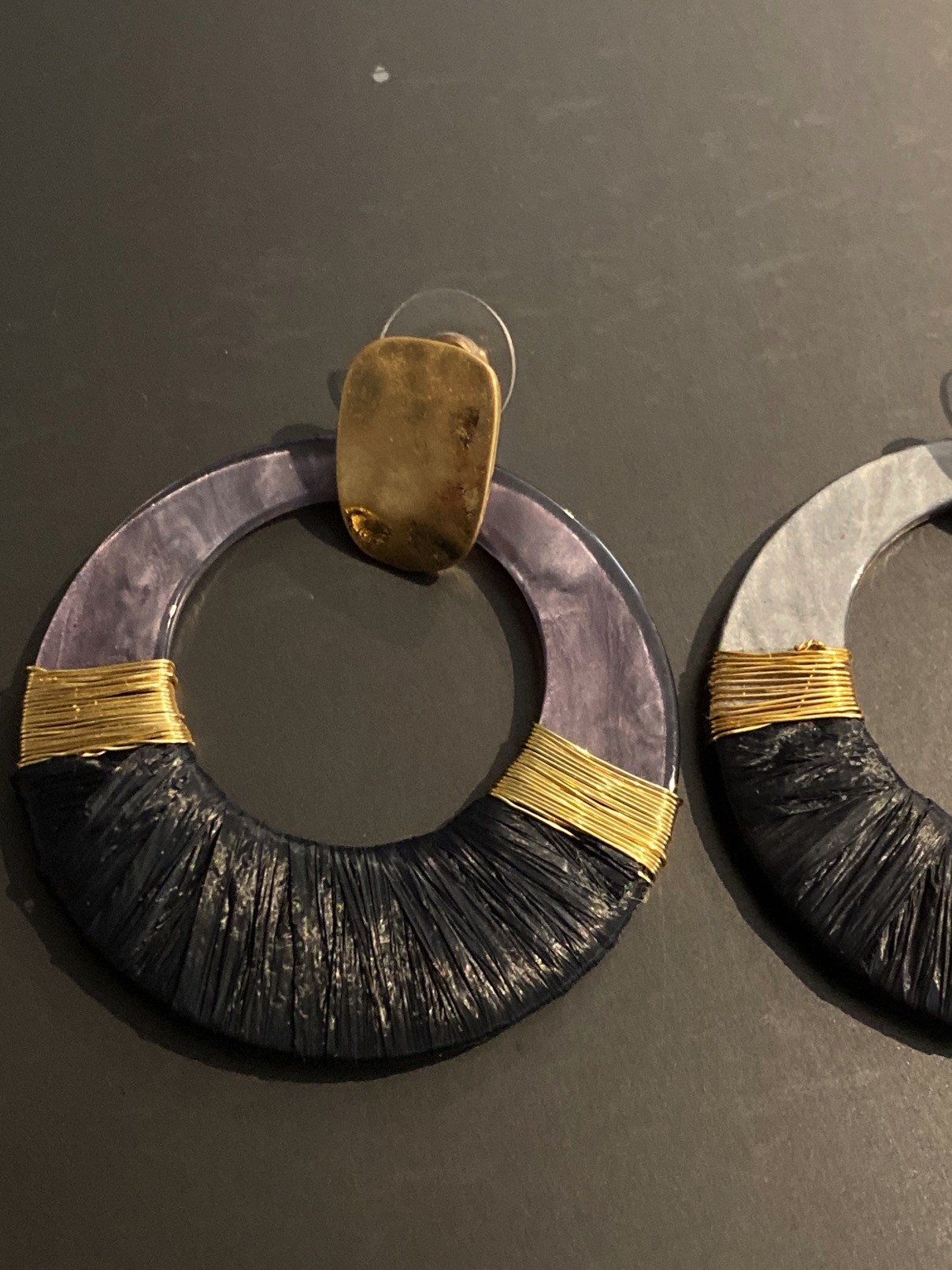 BO percées - Anneau résine avec fil métal et tissu