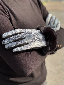 Gants peau de pêche façon reptile avec bord fourrure