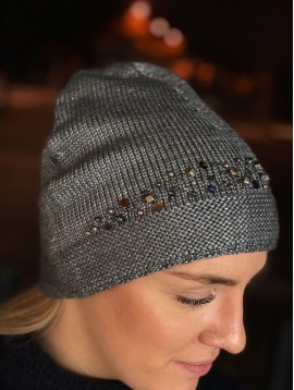 Bonnet tricot brillant avec sequins et strass