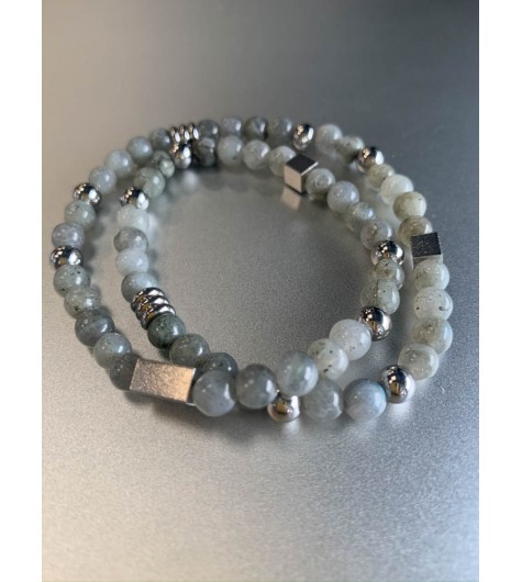 Bracelet Acier éla - Double tour perles en pierres naturelles