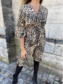 Robe imprimée leopard élastique à la taille