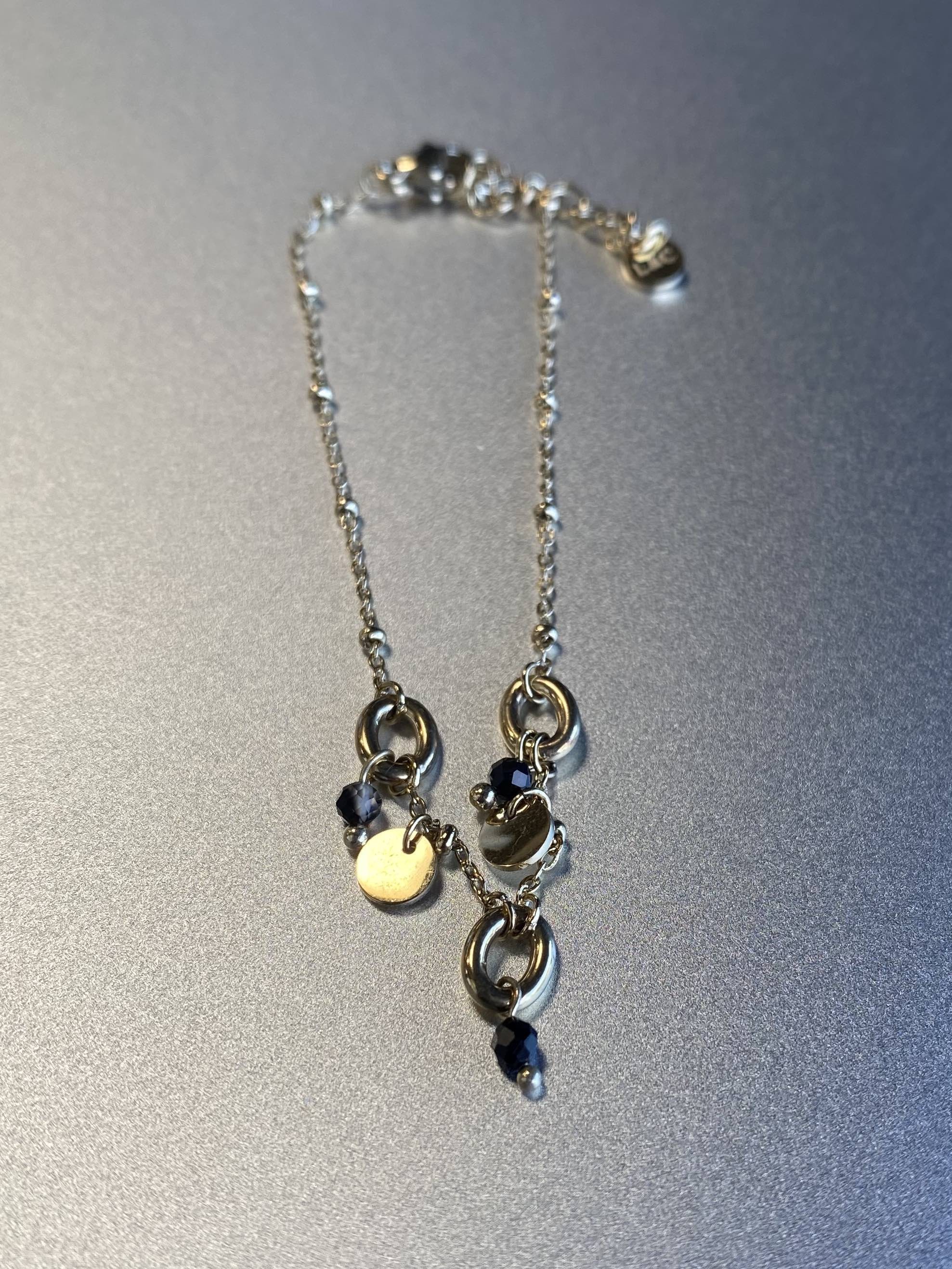Bracelet Acier - Petits anneaux ovales et perles sur chaîne fine