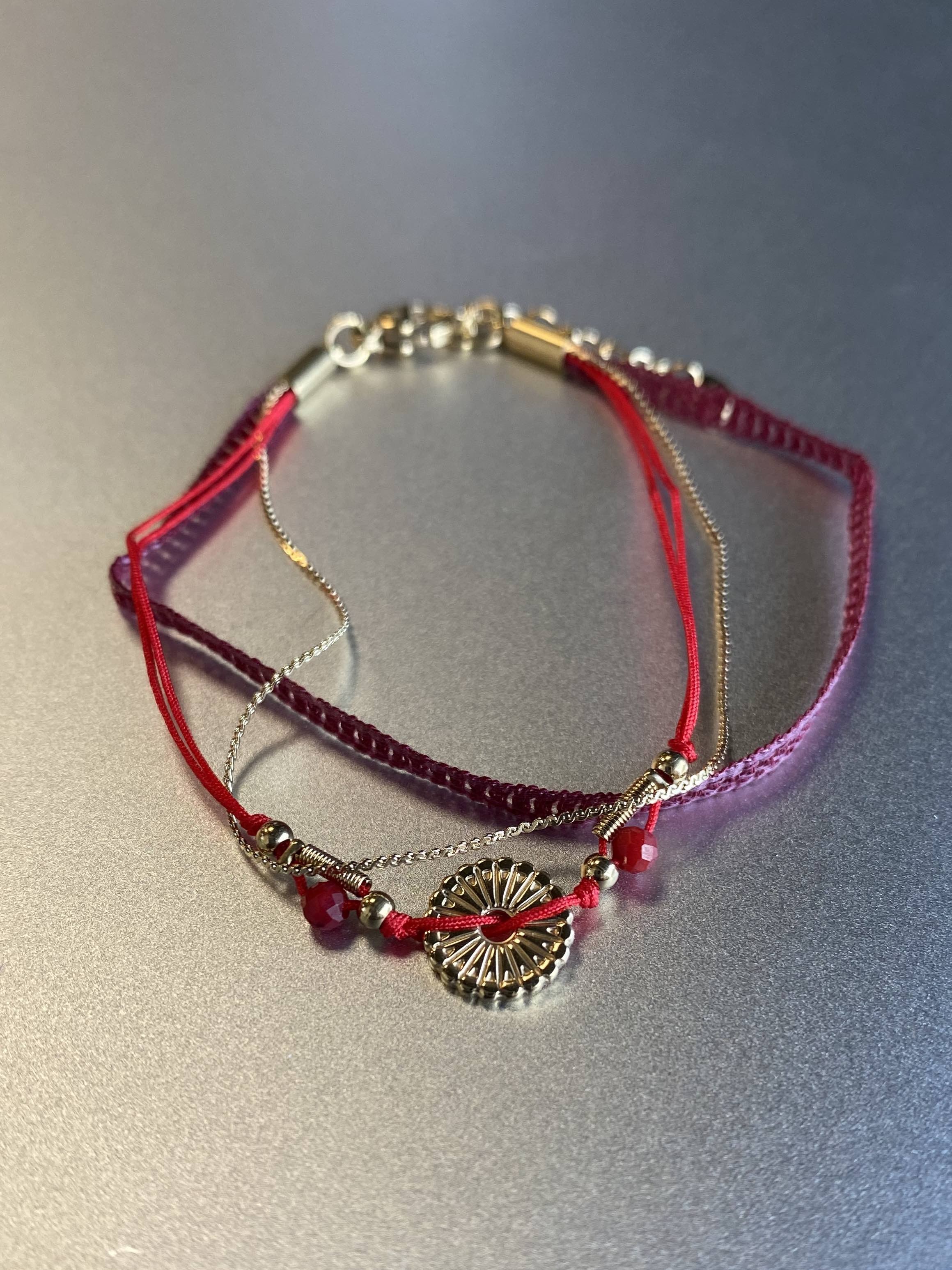 Bracelet Acier - Multirangs soleil tissu et fil avec fermoir