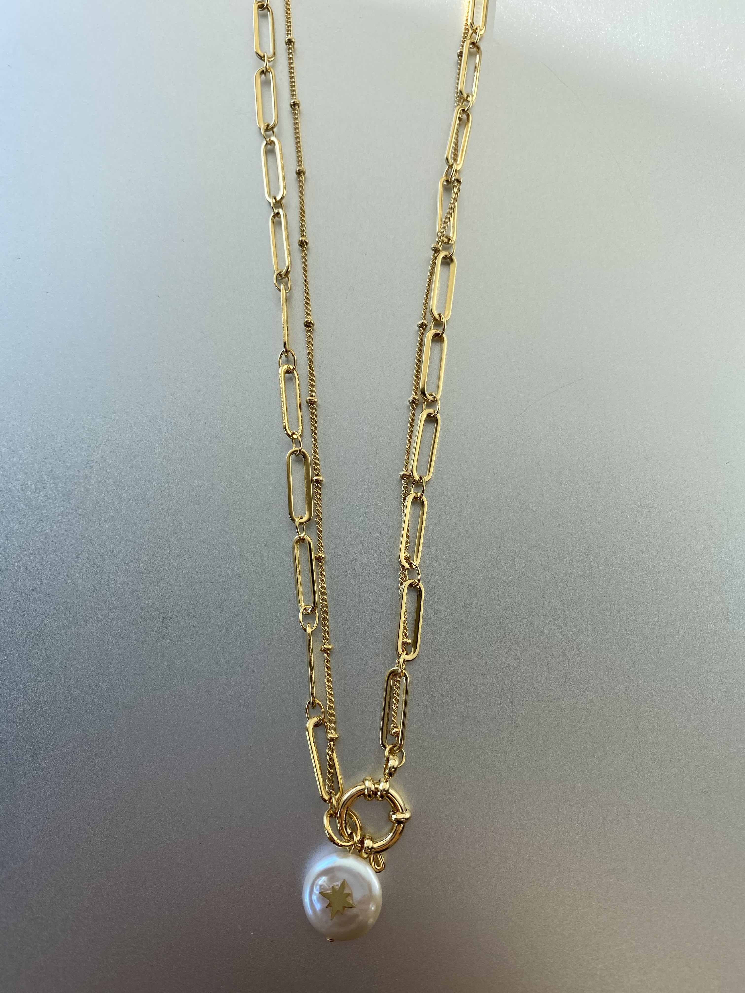 Collier Acier - Pendentif Goutte filigranne sur chaîne fine et boules