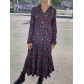 Robe longue viscose imprimée à col motif feuilles multi
