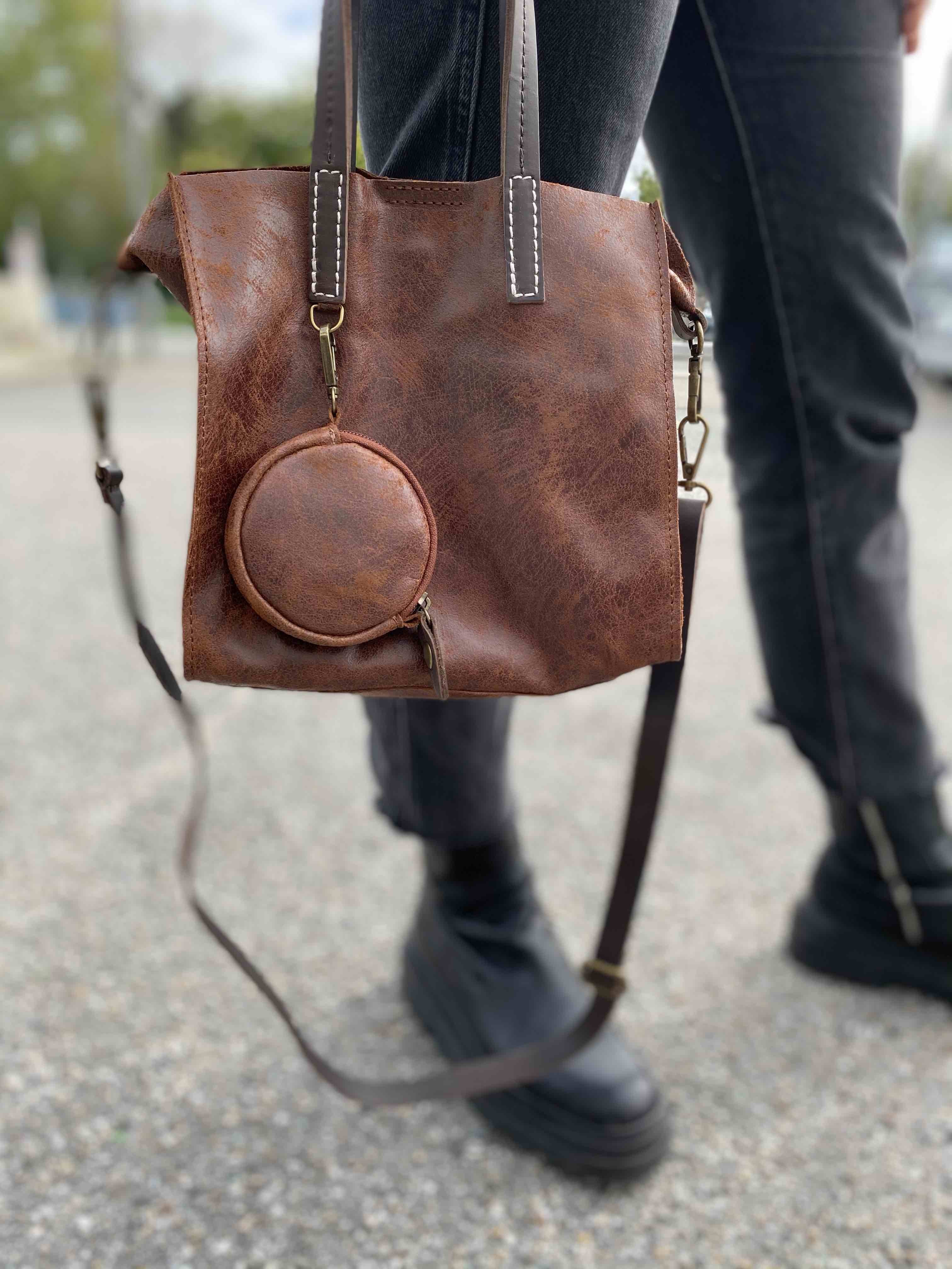 Sac cuir porté main petit modèle avec PM rond