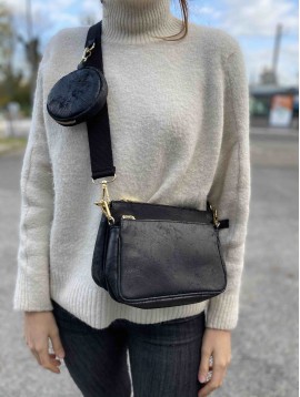 Sac cuir porté travers double et pochette à la bandoulière