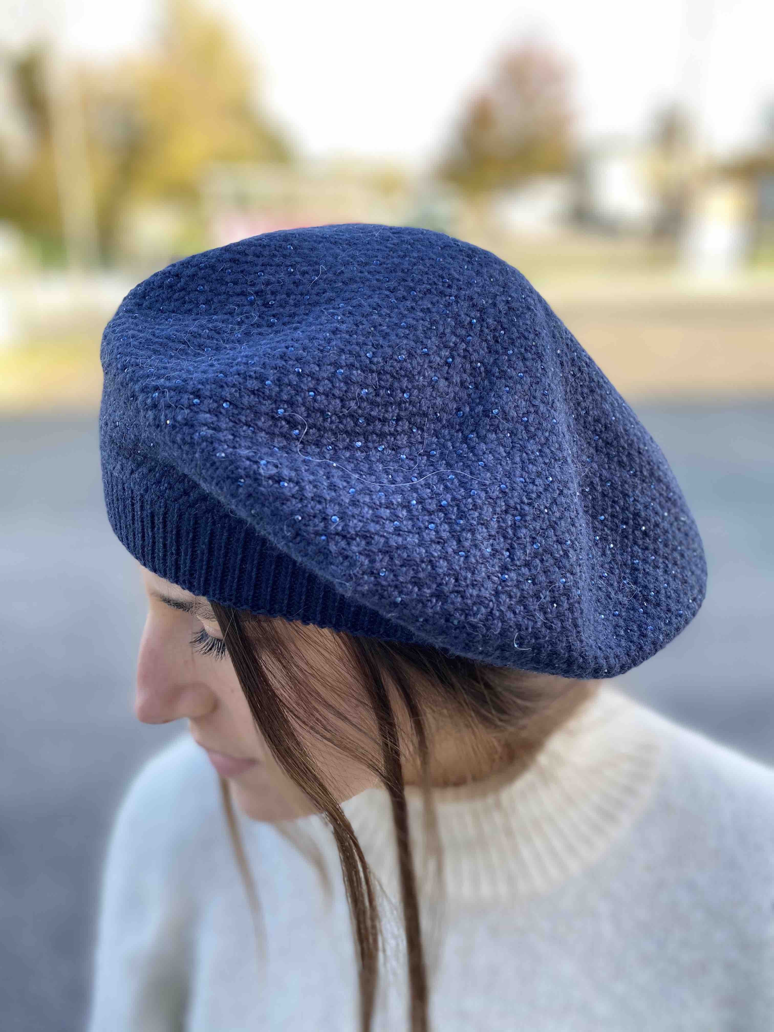 Beret tricot avec strass