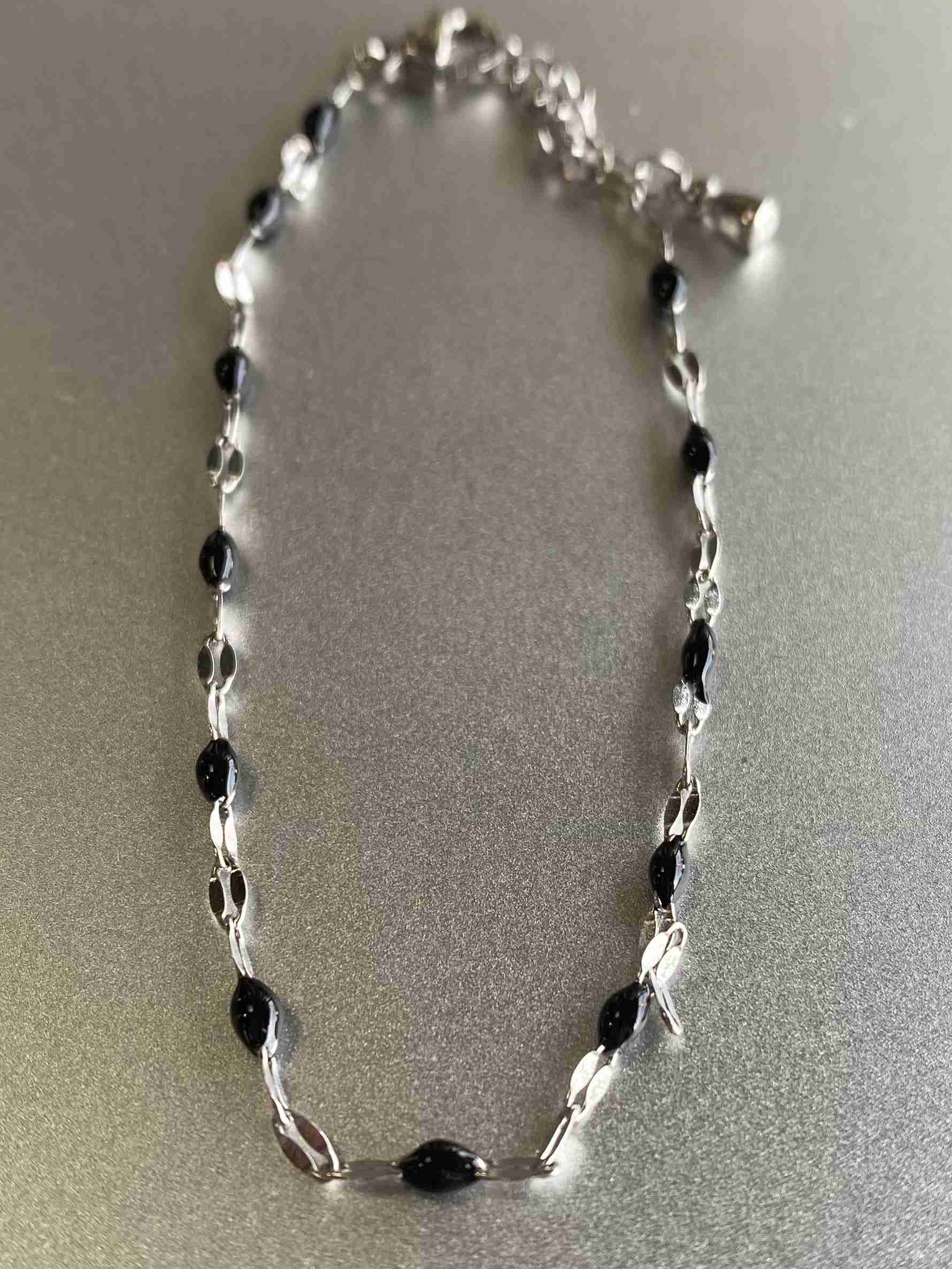Collier Acier - Mini perles sur chaine maille ovale brillante