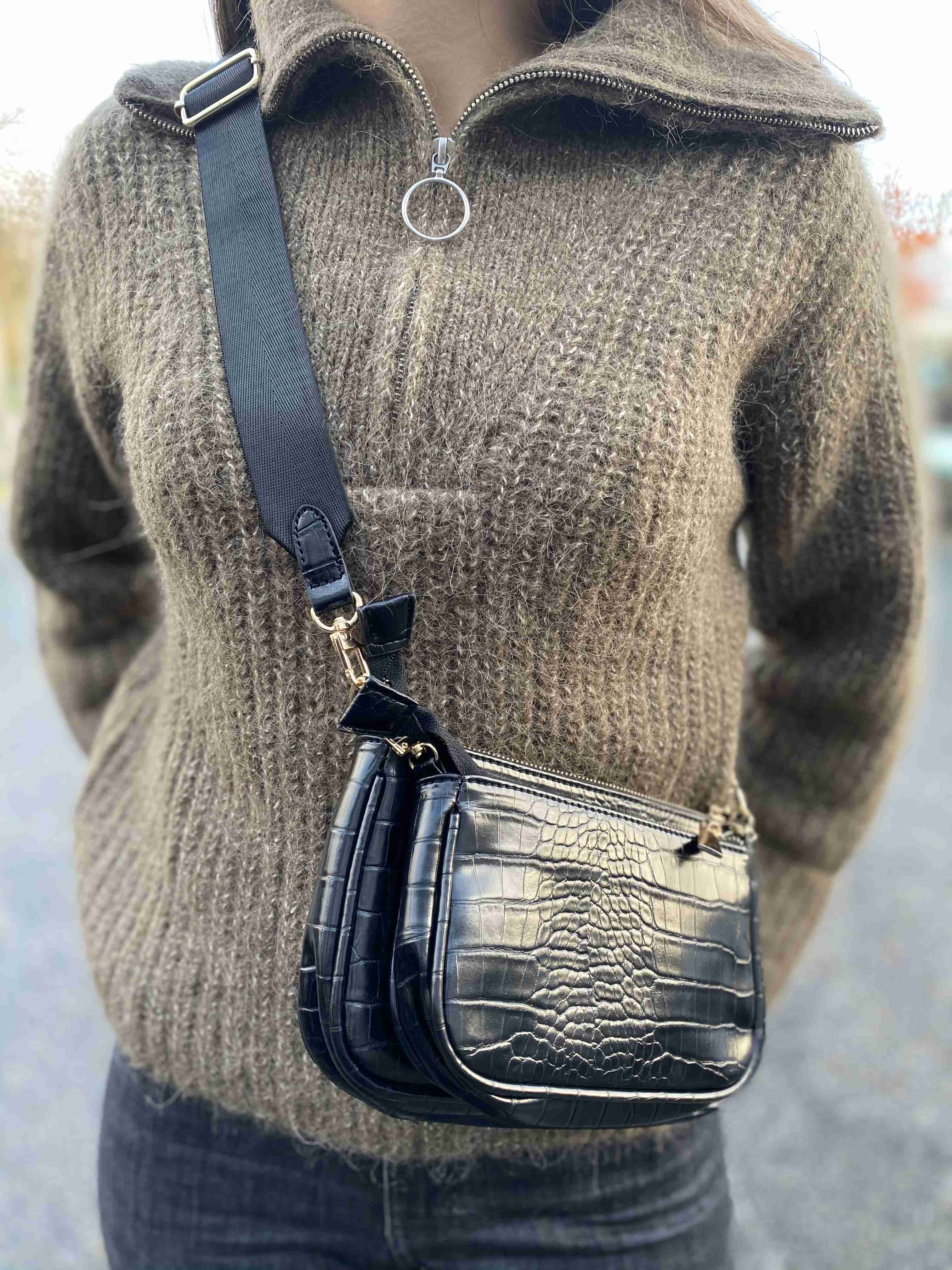 Sac porté épaule pochette façon croco avec chaine