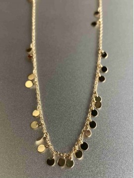 Collier Plaqué Or- Petites pastilles rondes pendantes sur chaine fine 