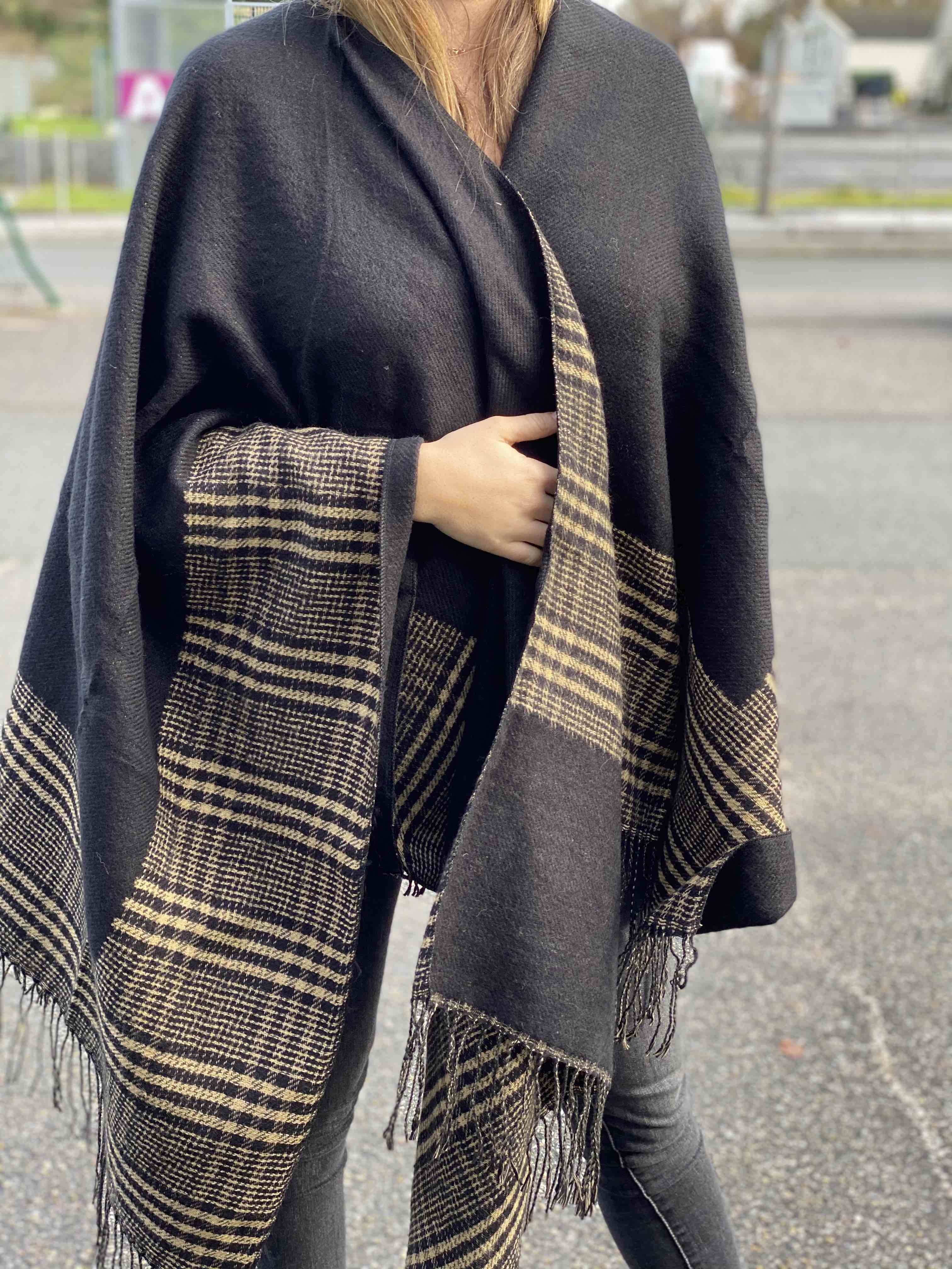 Poncho pied de poule chevron