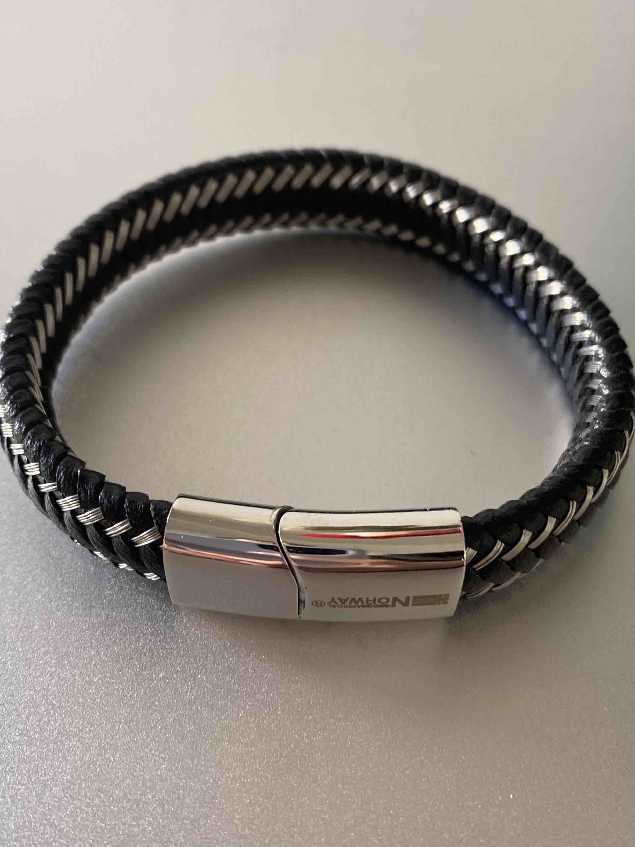 Bracelet Acier - Tressage cuir épais avec incrustations acier 