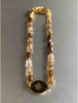 Bracelet Acier - Pastille perforée étoile sur rang perles 