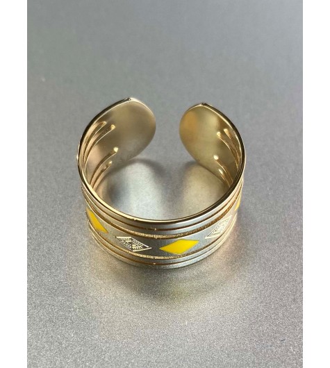 Bague Acier réglable - Avec motif losanges couleurs/gravés