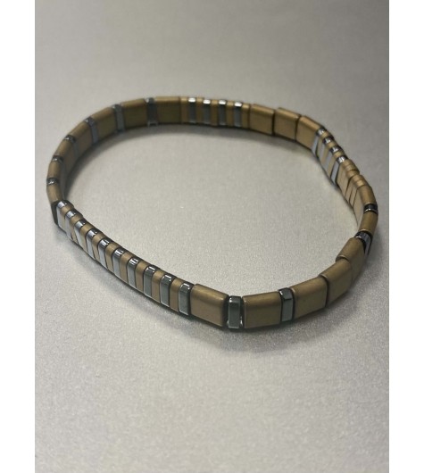 Bracelet Acier - Rang perles et pastilles acier plates 