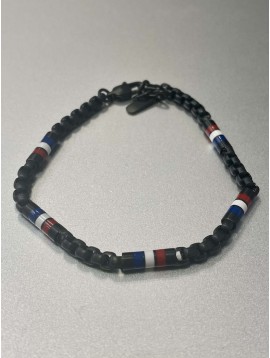 Bracelet Acier - Perles drapeau français sur chaine acier 