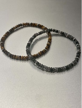 Bracelet Acier - Rang pierres ovales et pastilles acier 