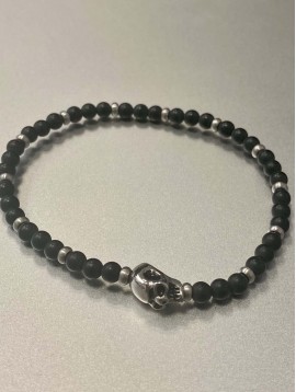 Bracelet Acier - Tête de mort sur rang perles rondes avec pastilles 