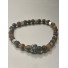 Bracelet Acier - Rang perles et pastille acier incrustée tête de mort