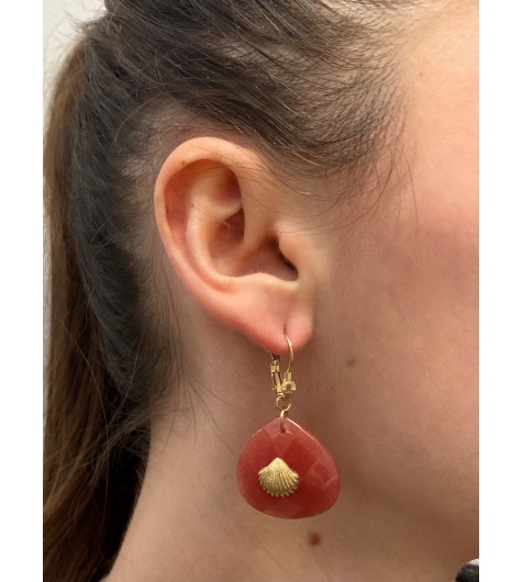 BO dormeuses Acier - Pierres à facettes avec coquillages dorés