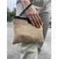 Pochette en jute garnie cuir avec anse ajustable 