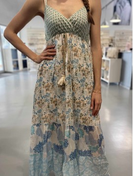 Robe longue patch de fleurs fines bretelles