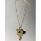 Collier Acier - Pendentif médaillon, perles et pompons sur chaine fine