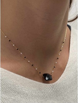 Collier Acier - Perle carrée à facette sur chaine fine et mini perles 