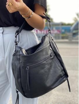 Sac porté épaule style besace avec détails pompons et zips 