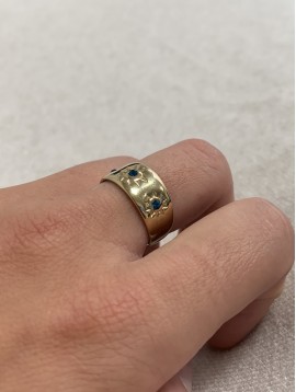 Bague Acier réglable - anneau épais gravé soleil et strass 