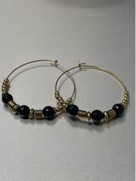 BO percées Acier - Créoles 4cm de diamètre avec perles et pampilles 
