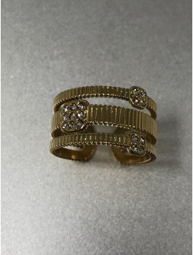 Bague Acier réglable- Multi anneaux travaillés et petits carrés strass
