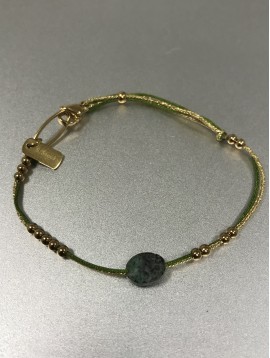 Bracelet Acier - Pierre naturelle ovale sur cordon et perles dorées