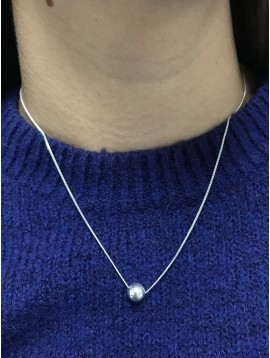 Collier Argent - Perle argent en solitaire sur chaine fine 