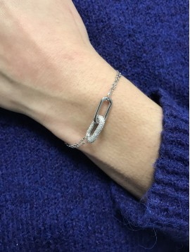 Bracelet Argent - Ovales strass et lisse entrelacés sur multichaines