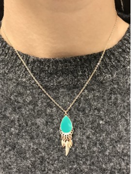 Collier Acier - Ovale orné sur chaine fine avec feuilles pendantes 