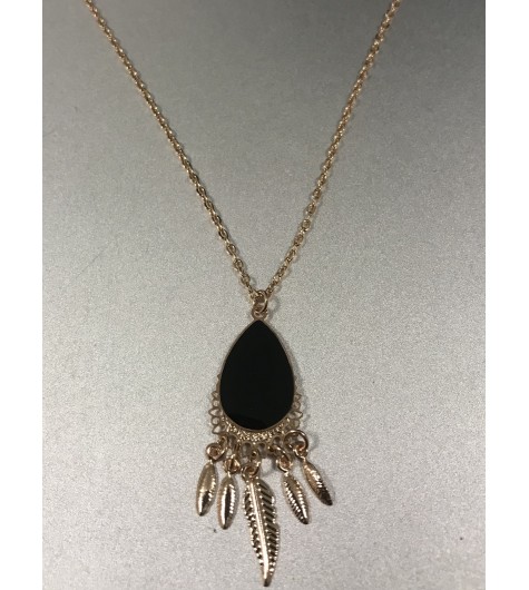 Collier Acier - Ovale orné sur chaine fine avec feuilles pendantes 