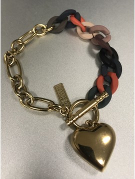Bracelet Acier- Pendentif coeur bombé chaines mailles forçat et résine
